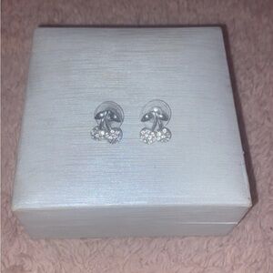 Silver Tone Crystal Cherry Stud Earrings - Women Jewelry